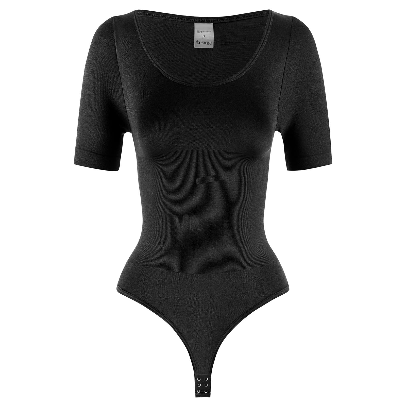 

Женский боди-стринги с коротким рукавом и круглым вырезом, корректирующее белье для живота, компрессионные трико, утягивающее боди XXL чёрный