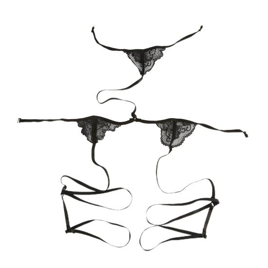 Dámské sexy krajkové spojování spodního prádla šaty s řemínkem na stehnech body set nočního prádla