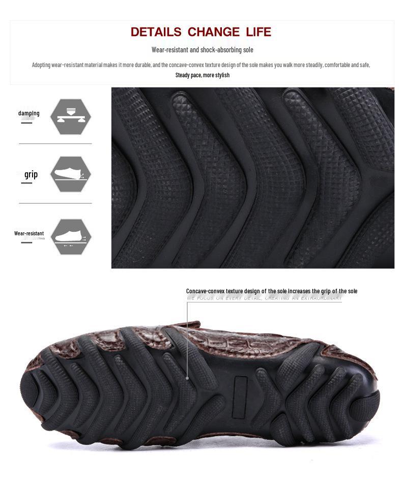 Men's Spring Alligator Pattern Leather Slip-On Shoes - Casual, Trendy, Soft Sole Driving & Work Shoes