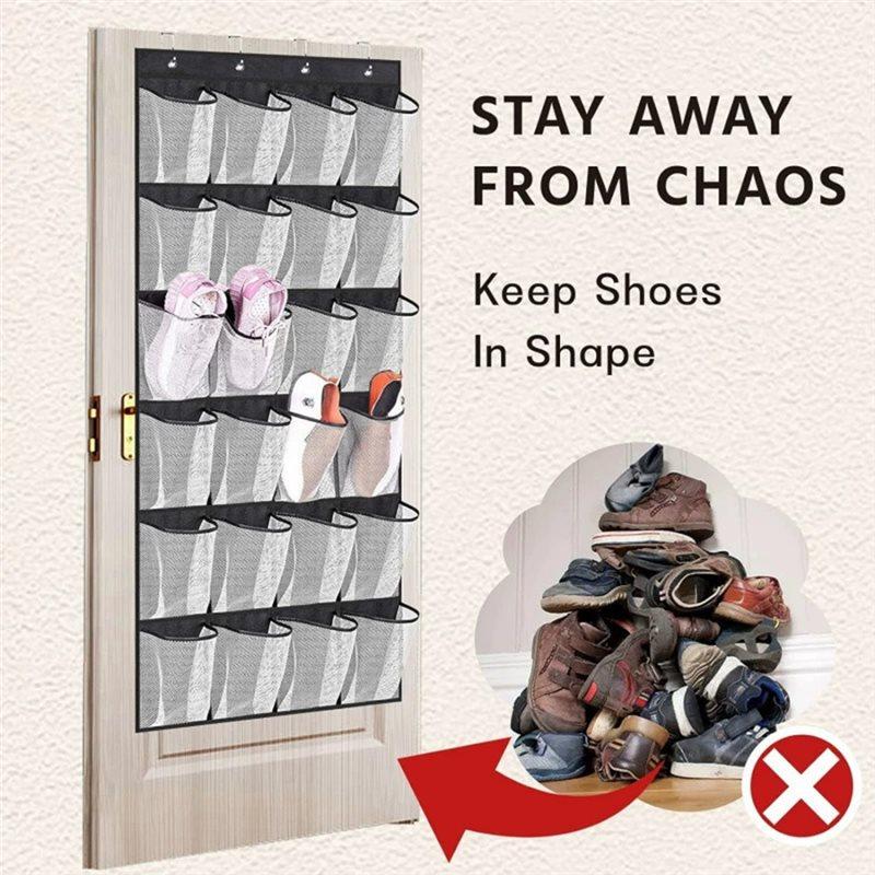 Over The Door Shoe Organizer With 24 Mesh Large Pockets, Hanging Shoe Rack Organizer