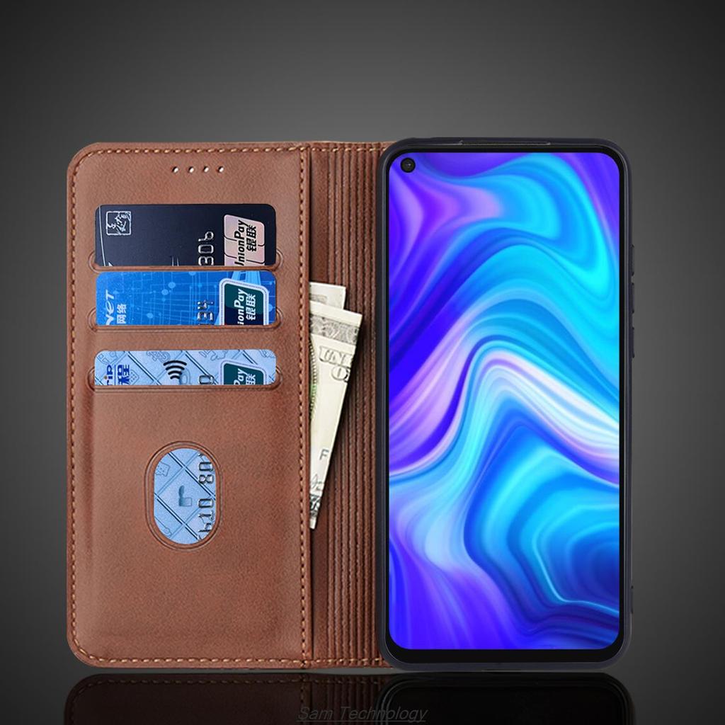 Magnetische Anziehungskraft Ledertasche für Xiaomi Redmi Note 9 6,53" Holster Flip Cover Case Brieftasche Handytaschen Fundas Coque