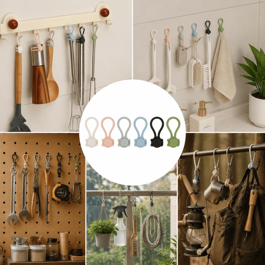 2sets(1set=6pcs) Silicone Hanging Loop Hook, Tool Handle Bundling Strap, Storage Organizer for Kitchen Utensils And Household Cleaning Tools