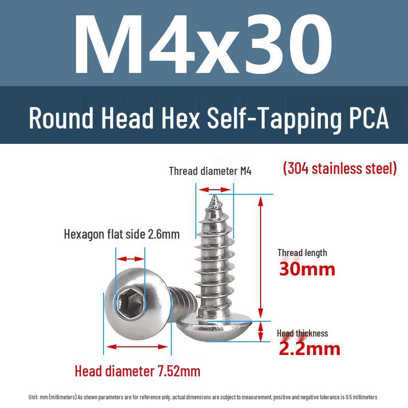 Yigu 304 Stainless Steel Round Head Self-Tapping Allen Screw, M2-M6