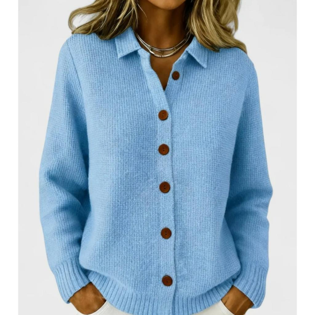Button Knitted Lapel Sweater Cardigan Jacket Autumn and Winter Solid Color Casual Fashion Women's Clothing