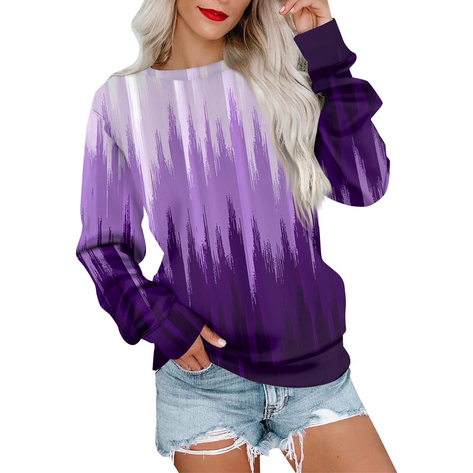 

Женская толстовка с принтом, повседневная удобная свободная легкая женская толстовка с длинным рукавом и круглым вырезом M фиолетовый