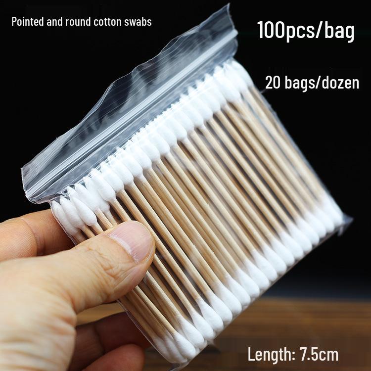 Pink Double-Ended 7cm Cotton Swabs, Multi-Functional 100 Pcs: Tattooing, Eyebrow Correction, Eyeliner, Toothpick, and Nail Art.