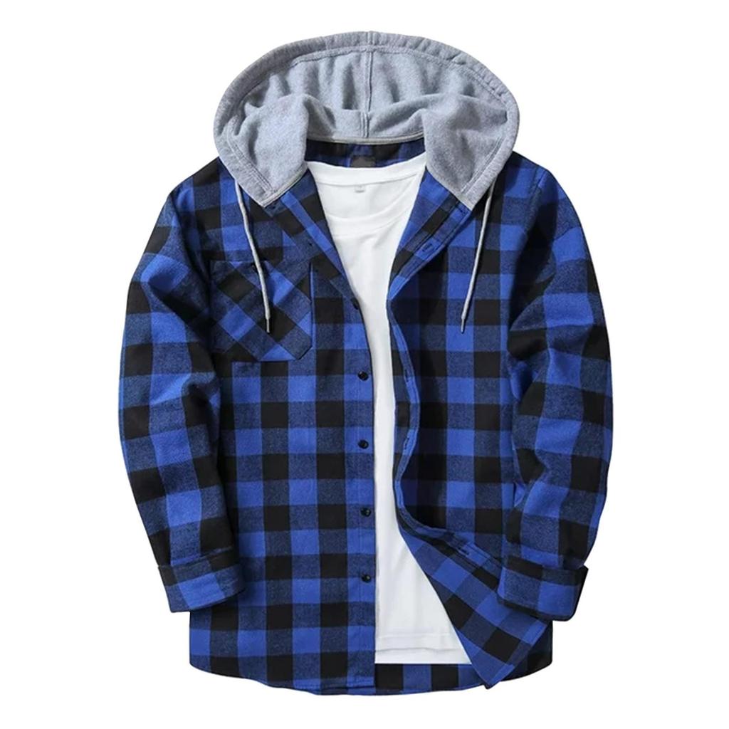 Herren-Sweatshirt mit kariertem Hemd und Kapuze, Knopf-Sweatshirt, lässiges Mode-Sweatshirt für Herren