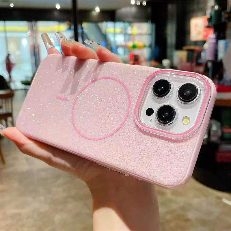 Luxusní třpytivé magnetické pouzdro MagSafe pro iPhone 16 13 15 14 Pro Max bezdrátové nabíjení měkké silikonové nárazuvzdorné pouzdro