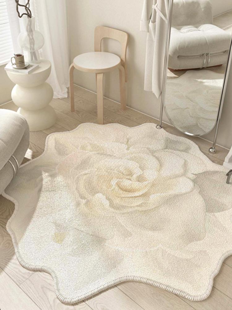 Französische Stil Wohnzimmer Dekoration Blumen Teppich Leichter Luxus Spiegel Bodenmatte Mädchenhafter Teppich für Schlafzimmer Zuhause Unregelmäßige Form Teppich