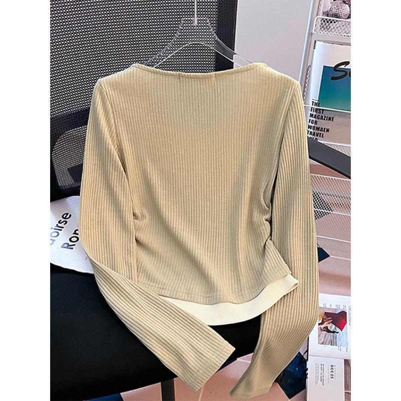 Dámské tričko s dlouhým rukávem 2025 Slim Fit, falešné dvoudílné - Unikátní podzimní design