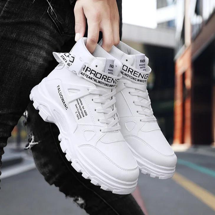 Fashion Men's Boots High-top Casual Sneakers Fashion Motorcycle Boots Lace Up Platform Boots for Men Plush Warm Winter Boot Botas Hombre