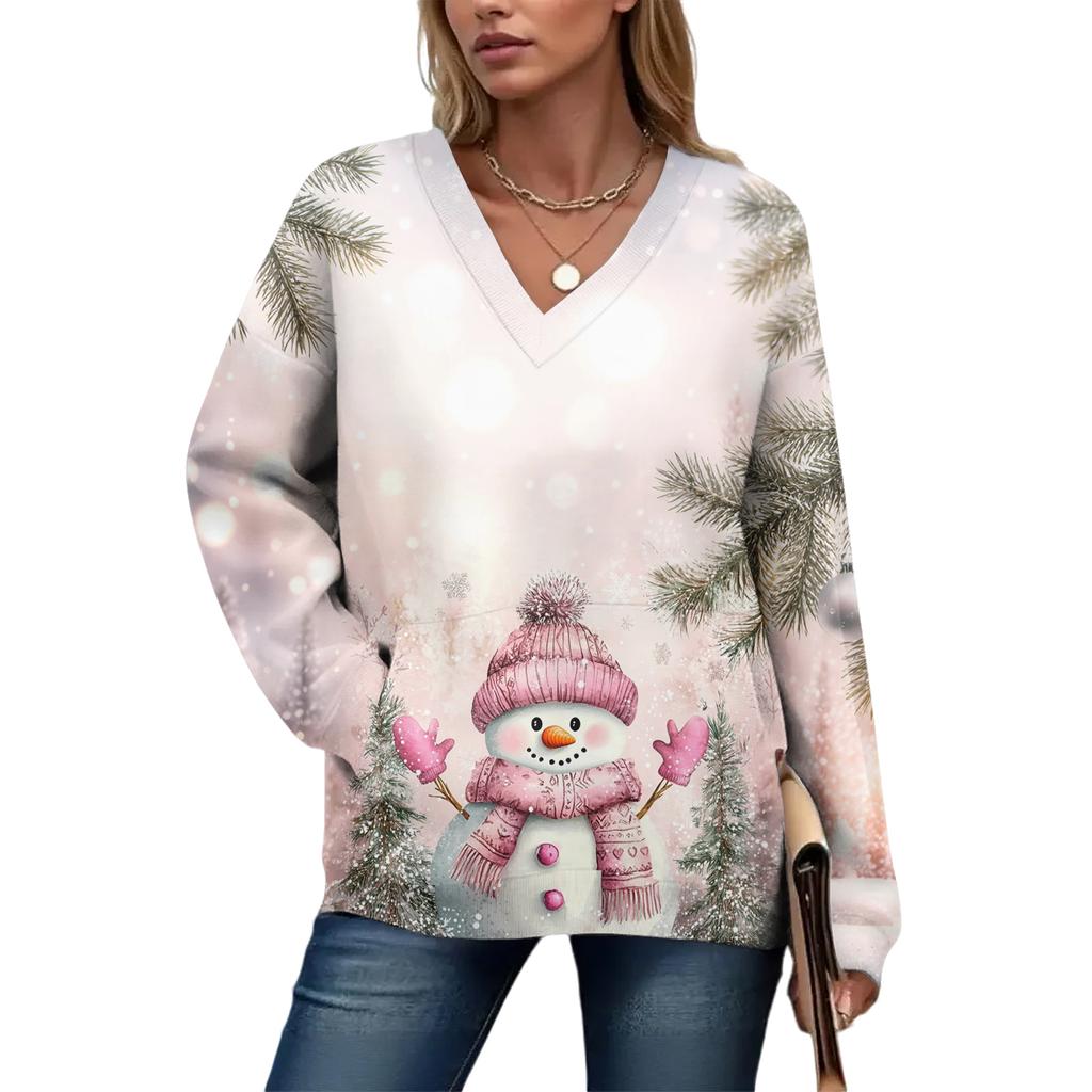 Women's Casual And Fashionable Christmas Print Long-Sleeved Top