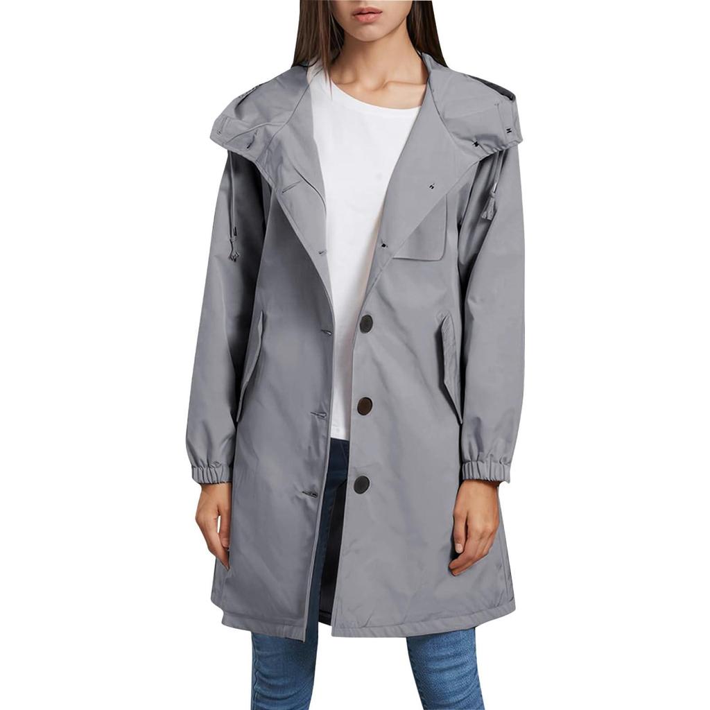 Women Solid Stripe Rain Jacket Outdoor Plus Waterproof Hooded Raincoat Windproof