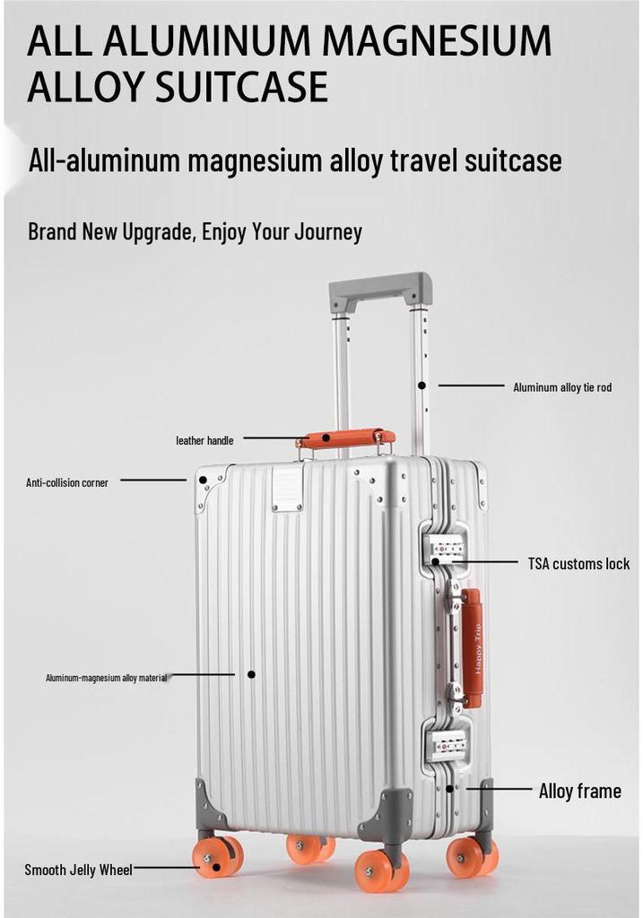 20" Aluminum-Magnesium Alloy Suitcase with Leather Handle - Jelly Wheel Design