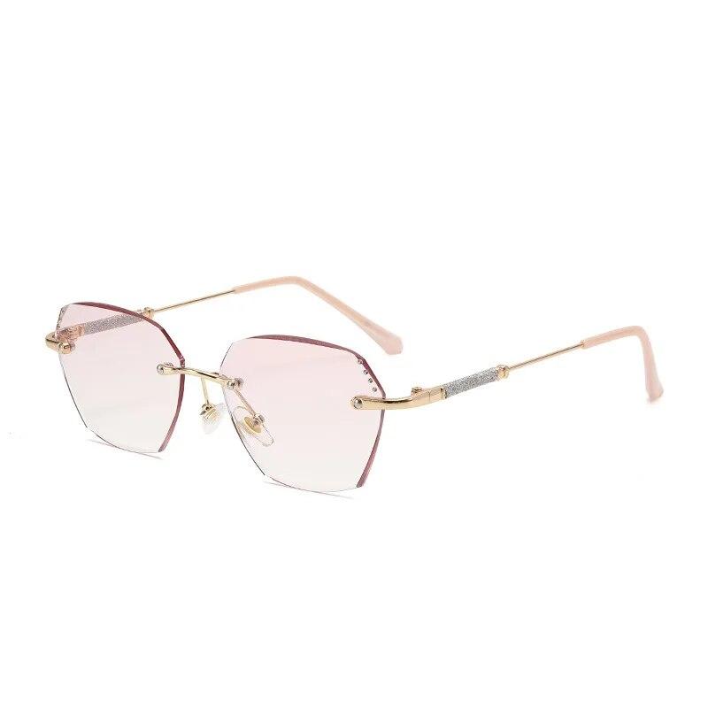 Women's Trendy Diamond Cut Reading Glasses Blue Light Blocking Gradient Far Sight Eyeglasses Unisex Female Retro Rimless Eyewear