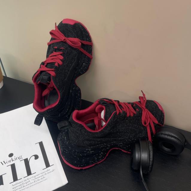 Mote Vår Høst Nye Sport 7.5CM Tykksålede Sko for Kvinner Mote Diamantinnlagt Luksus Original Design Mote Damesko