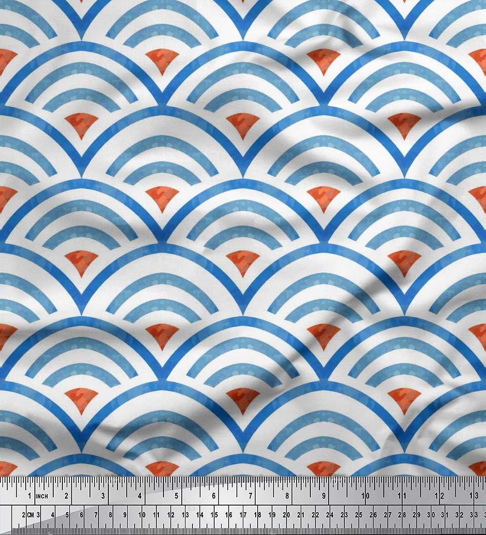 

Soimoi Тканина з японського креп-сатину масштабує геометричні принти тканини на метри 42 дюйми 42 Inch Wide - Poly Crepe білий