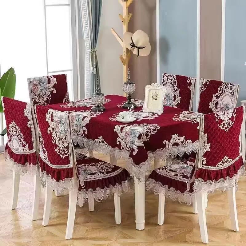 Non-slip Jacquard Floral Lace Seat Cushion Flower Style Chenille Chair Covers Dining Room Hotel Chair Back Cover Tablecloths