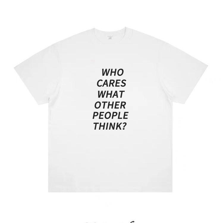 WHO CARES American Retro High Street Print Short-sleeved T-shirt for Men and Women, Loose Base, Couple Half-sleeved Summer