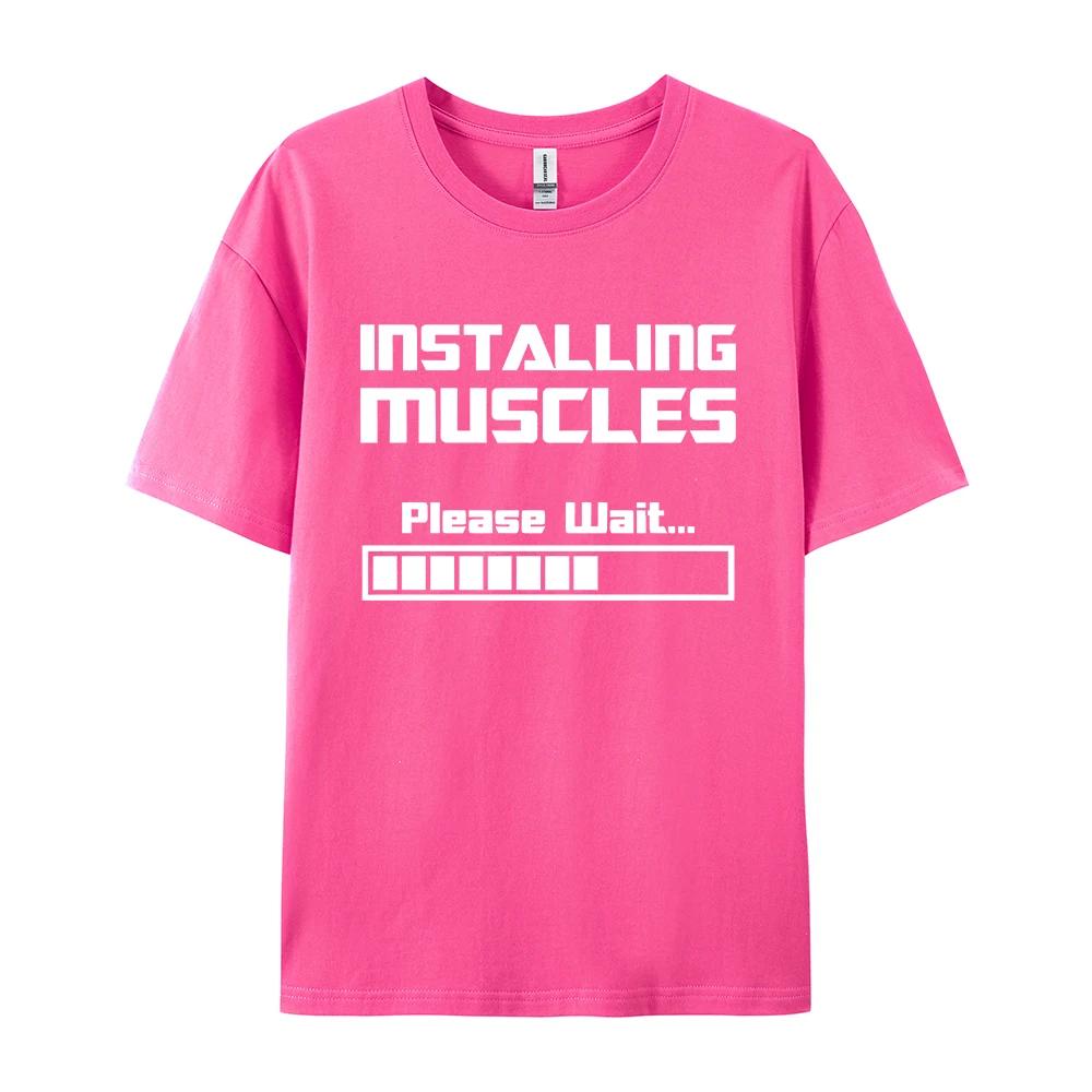 Summer New Tshirts Installing Muscles Please Wait Loading Bar Funny Print T Shirt Men Women Loose Cotton Short Sleeve Cool Tees