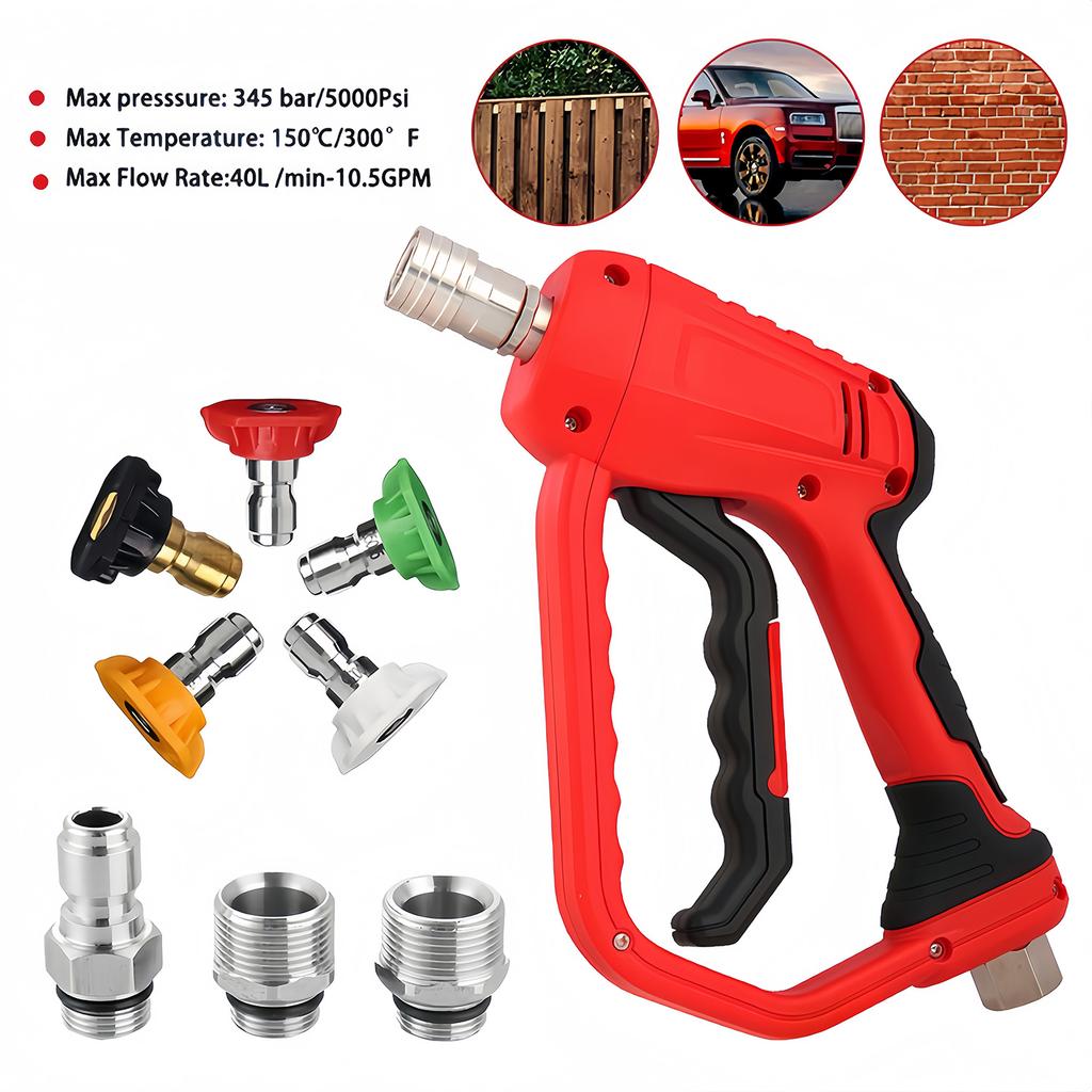 Short Pressure Washer Gun 3/8 & M22-14/15mm Universal Quick Connector for High Pressure Hose