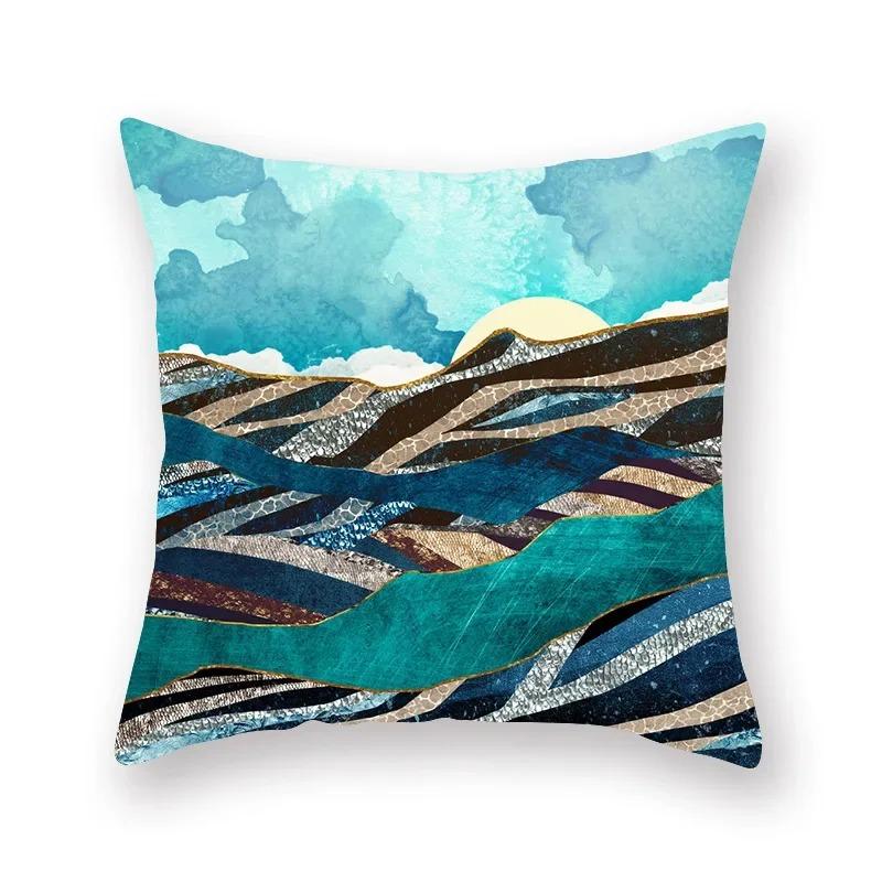 Geometric Mountains Sun Moon Creative Pillowcase Decorative Pillow Home Decor Golden Mountains Cushion Cover