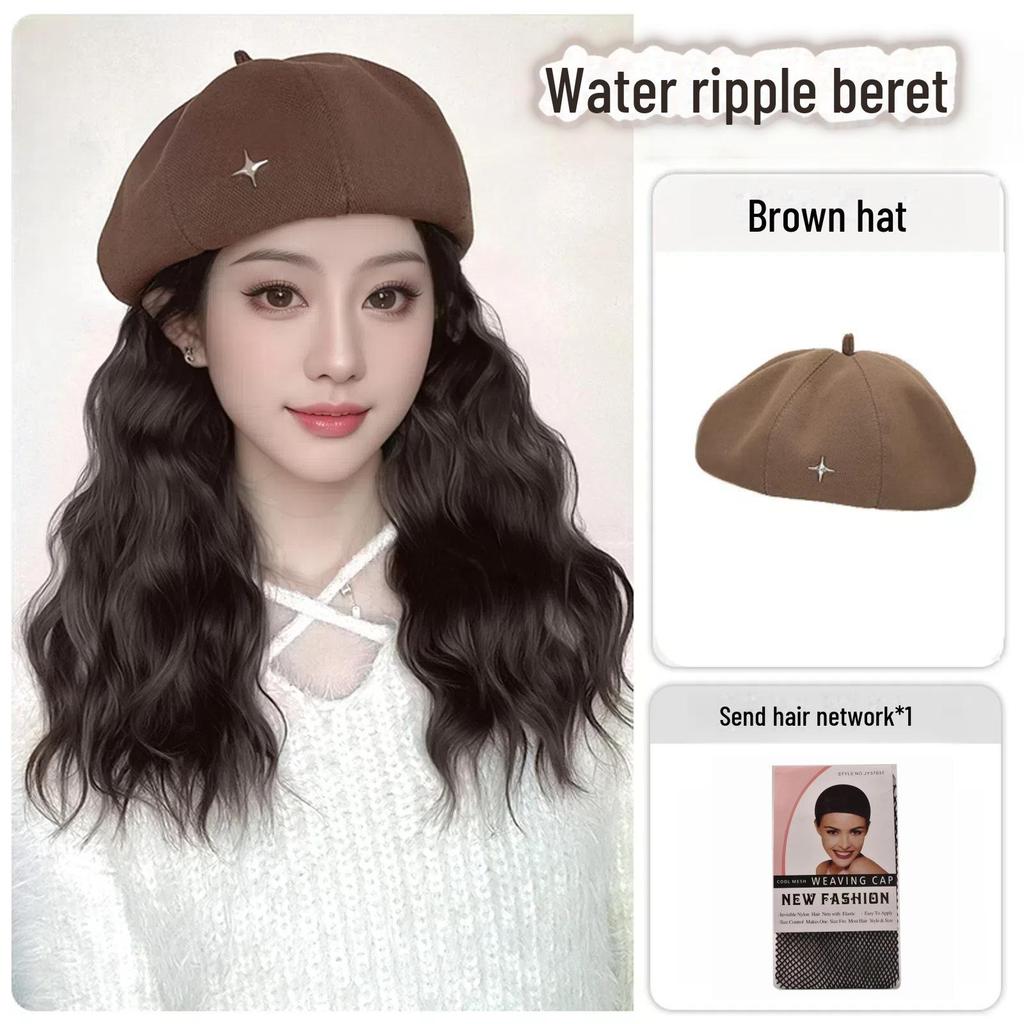 Perucă cu beretă versatilă pentru femei: Postă de păr elegantă, lungă și ondulată, cu pălărie detașabilă