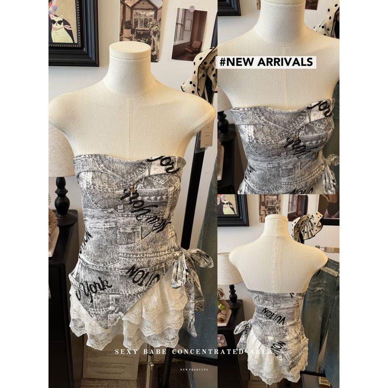 Kumikumi American Style Gyaru Style Retro Camouflage Tube Top Vest Women clothes Summer Irregular Straps Sleeveless Top