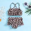 Girls' Leopard Print Sporty Swimsuit Set - Split Sling Style