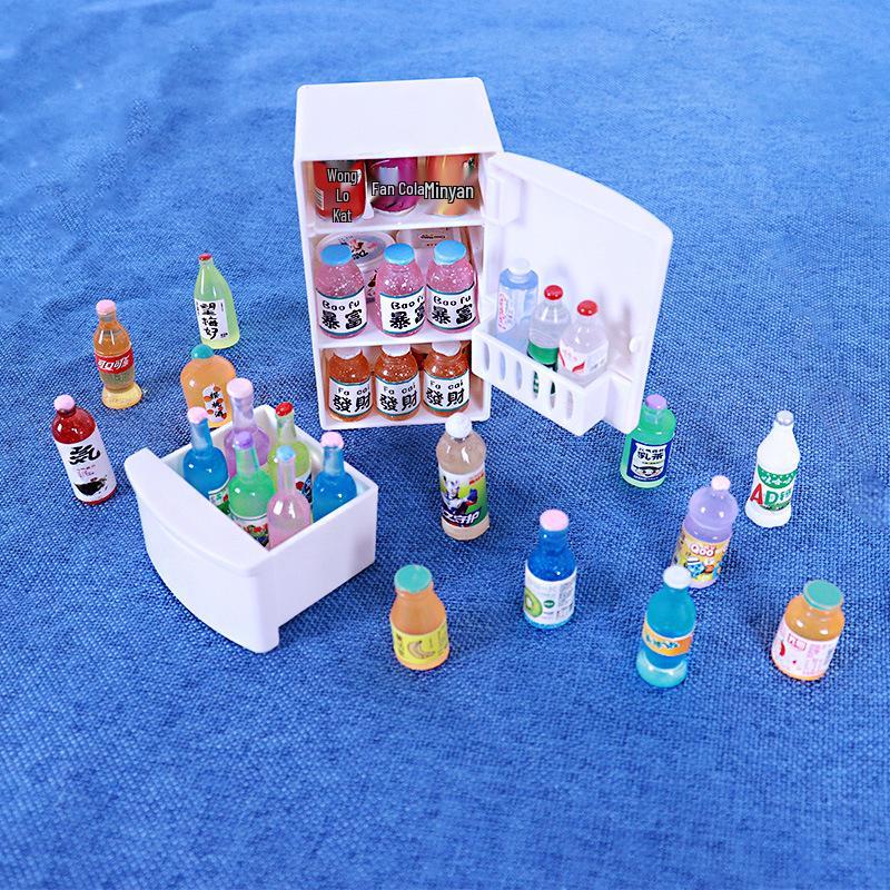 Mini Food Toy Supermarket Set: Resin Refrigerator & Ornaments for Playhouse