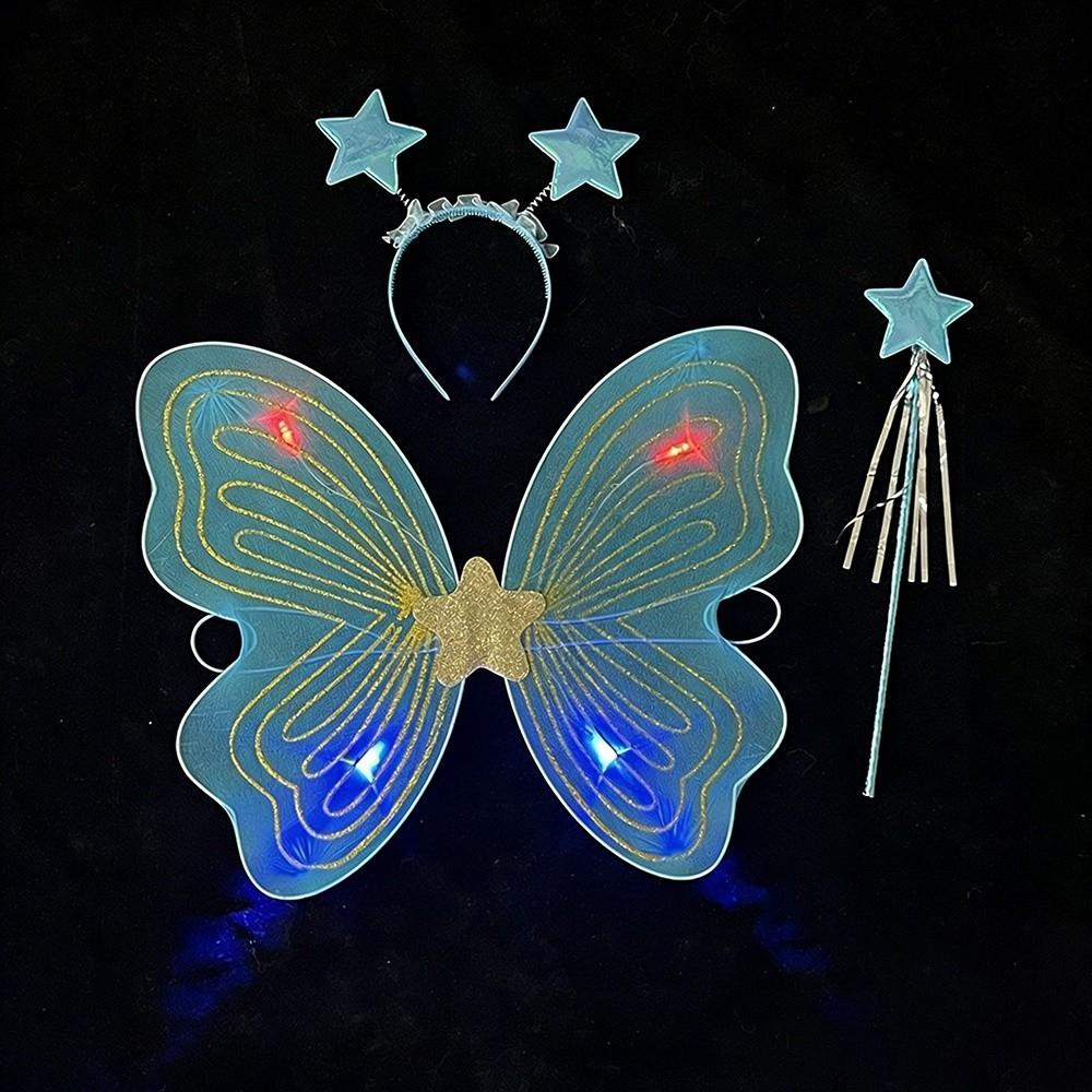 3Pcs/Set Sparkling Butterfly Wings Princess Hair Hoop Colorful Angel Wings Fairy Wand Butterfly Costume Wings