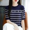 Women Knit T-shirt MODERN NEW SAGA Summer Knitted Shirt Short Sleeve Tees O-neck Patchwork Pullover Knit Tops
