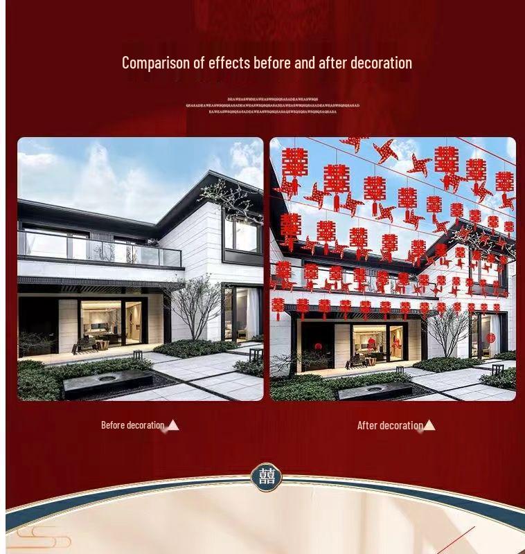 Double Happiness Wedding Bunting: Outdoor Lanterns, String Lights & Hanging Pinwheel Decor