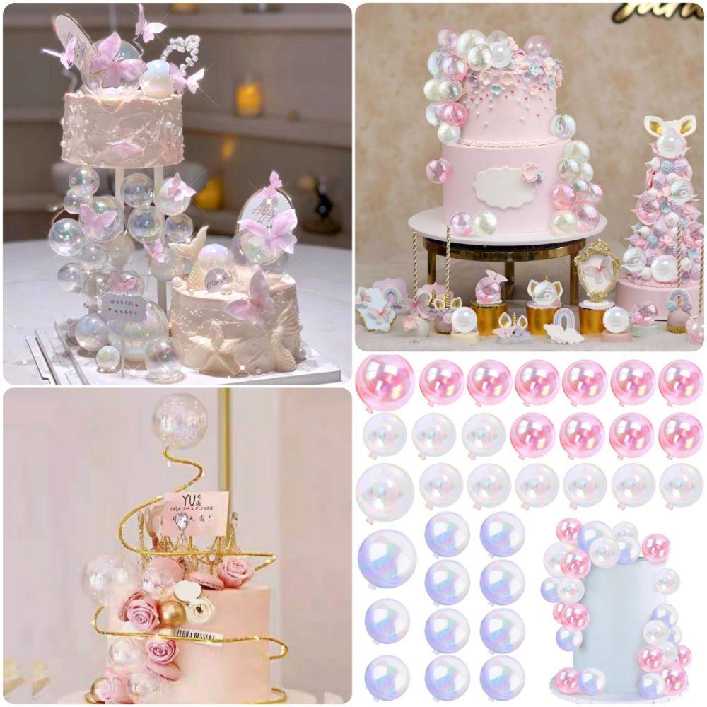 32PCS Mixed Sizes Ball Cake Toppers Mixed Color Cake Ball Decoration Baby Shower
