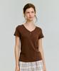 DEPOUND Eyelet V-Neck Cap Sleeve T-Shirt [Brown]