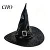 Cosplay Witch Hat Halloween Wizard Hat, Adult Kids Cone with Spider Party Accessory Web Star Decor, Gothic Costume Prop, Trick or Treat Black