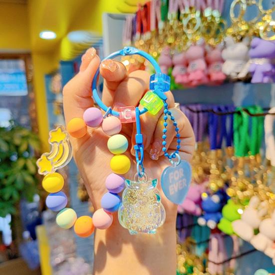 Beaded Phone Wrist Strap with Owl Bag Charm Anti-Lost Keychain Bracelet Lanyard for Cellphone Handbag Keys