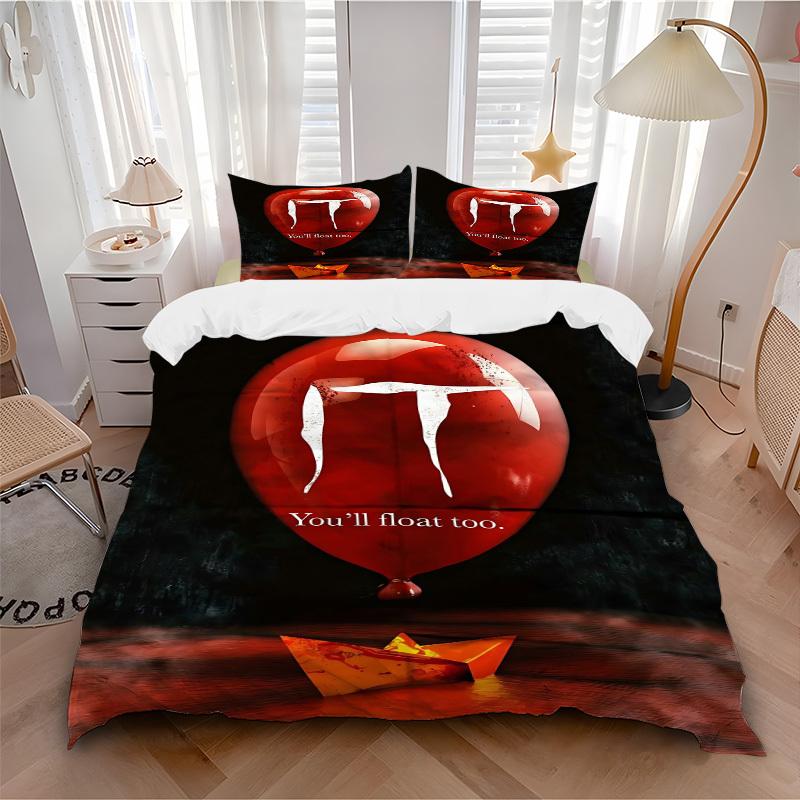 

3pcs Horror It Clown Bedding Set, Soft Polyester Duvet Cover and Pillowcases Seasons all suitable, Design for Bedroom L1003010 135x200cm