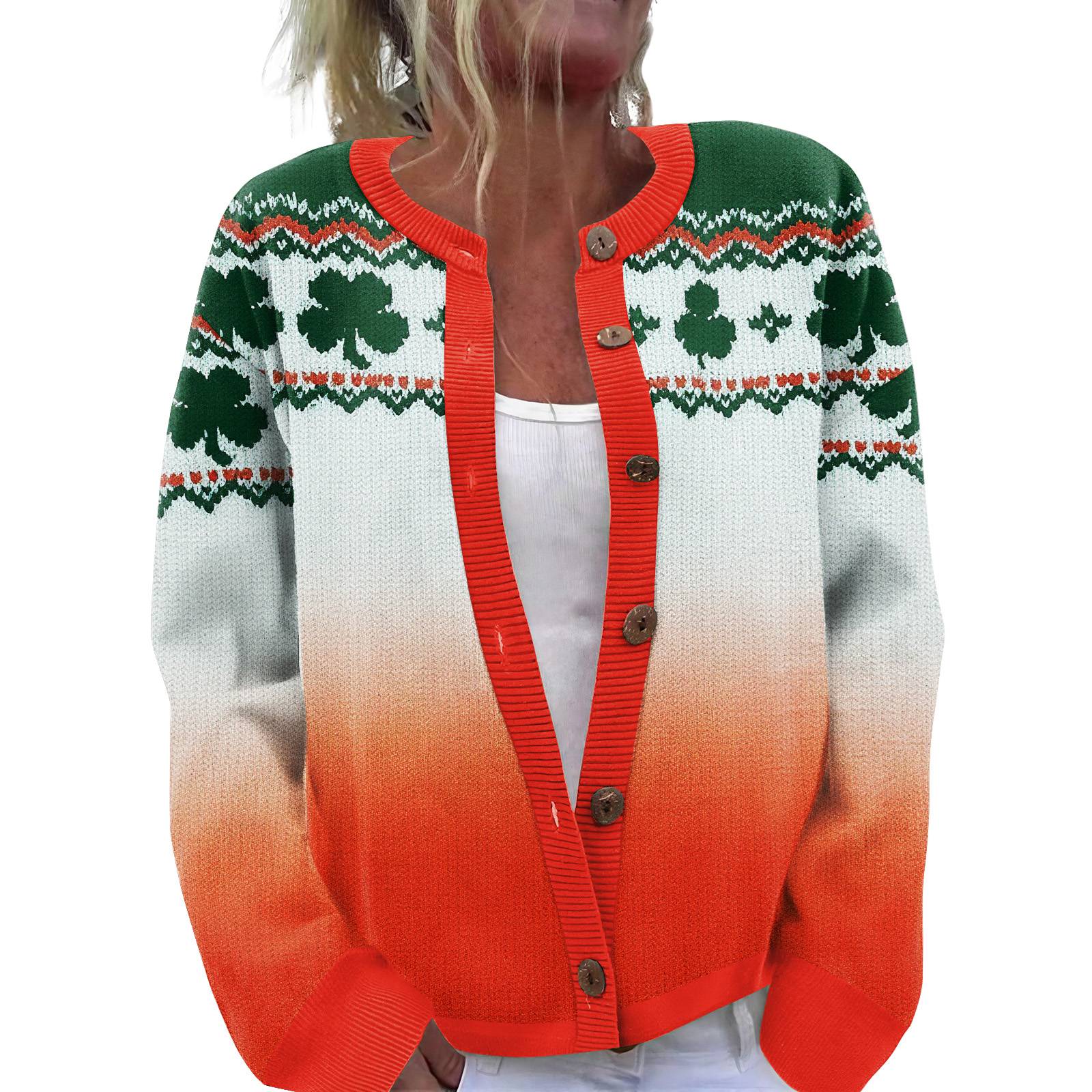 Women S St. Patrick s Day Sweater Cute Fun Patrick s Day Sweater Spring  Long Sleeve Knitted Sweater XL красный