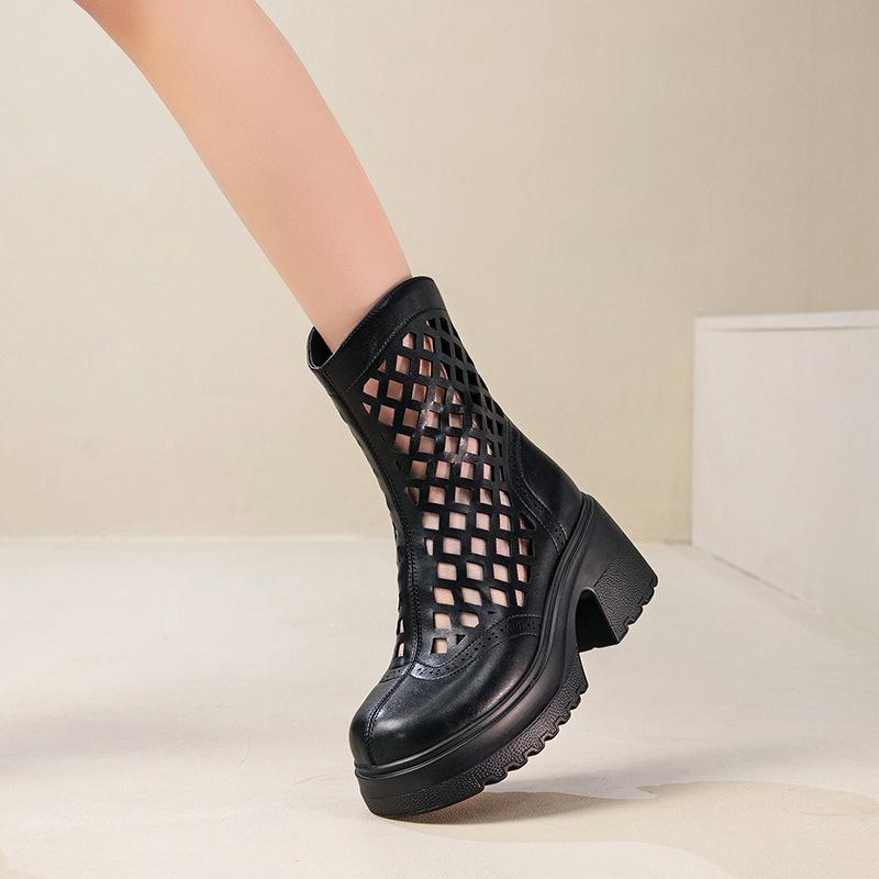 

Жіночі черевики-мартінси з порожнинами, нові, на товстій підошві, що збільшують зріст на 7 см, сітчасті черевики, білі, на товстому підборі, круті черевики, жіночі короткі черевики з отворами 40