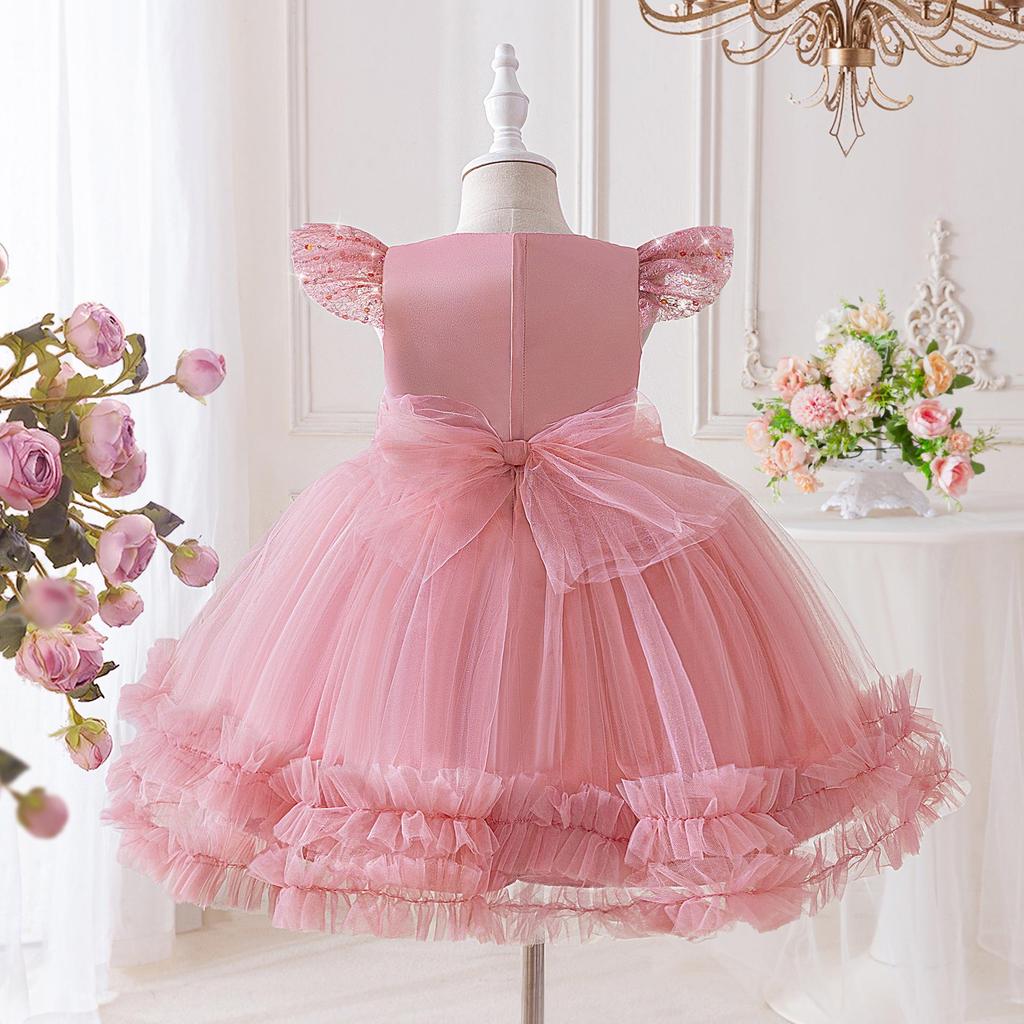 Sequined Princess Dress with Flutter Sleeves for Toddlers – Festive Puffy Tulle Skirt