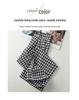 Women's Black and White Plaid Ice Silk Cropped Wide-Leg Pants - Elastic Waist, Summer Casual, Slimming, Loose Fit.