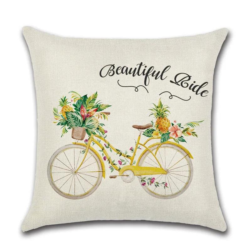 Summer Pineapple Truck Bicycle Printed Decorative Throw Pillow Case Linen Cushion Cover Almofada Home Sofa Car Decortive