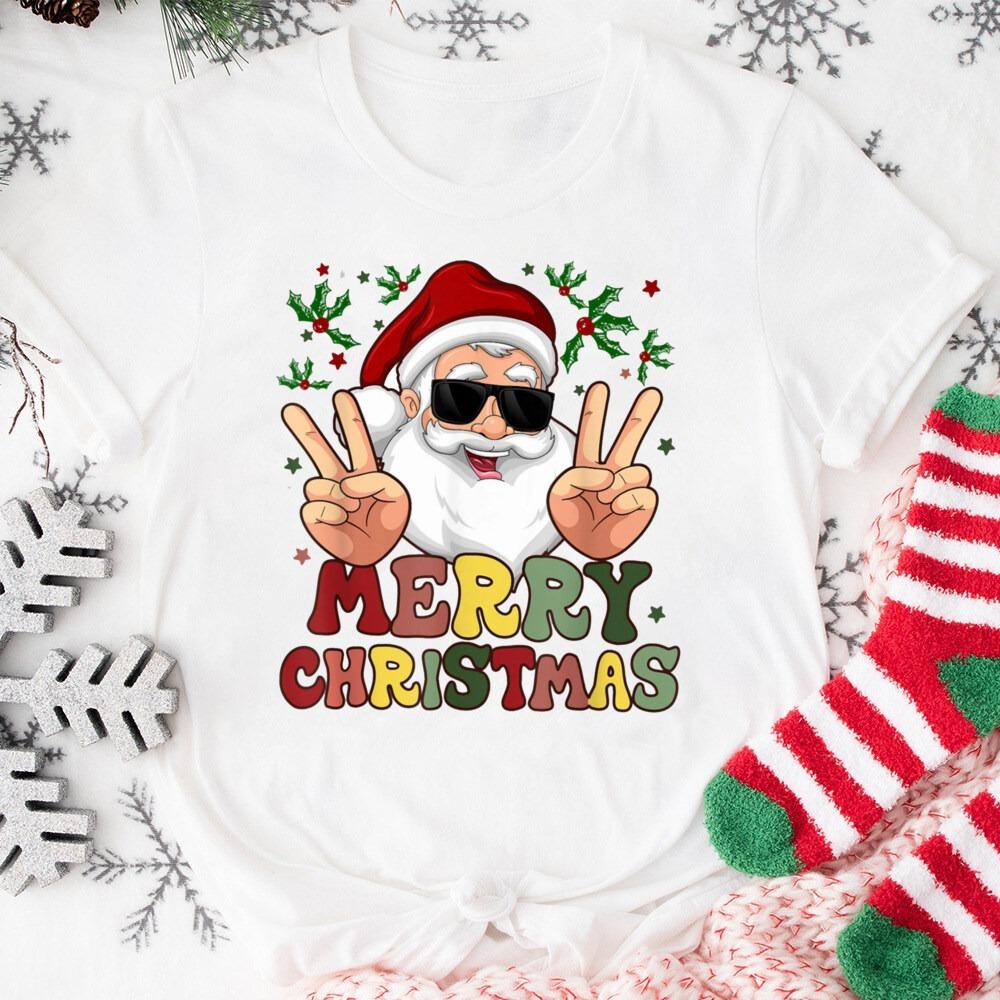 

Merry Christmas Women Tshirts Santa Claus Pattern Short Sleeves Xmas Printed Summer Fashion Women Tops Casual Clothing S