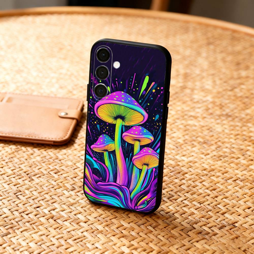 P-Psychedelic C-Colored M-Mushroom Phone Case For Samsung A73,72,71,53,52,51,22,91,80, Soft Black Cover