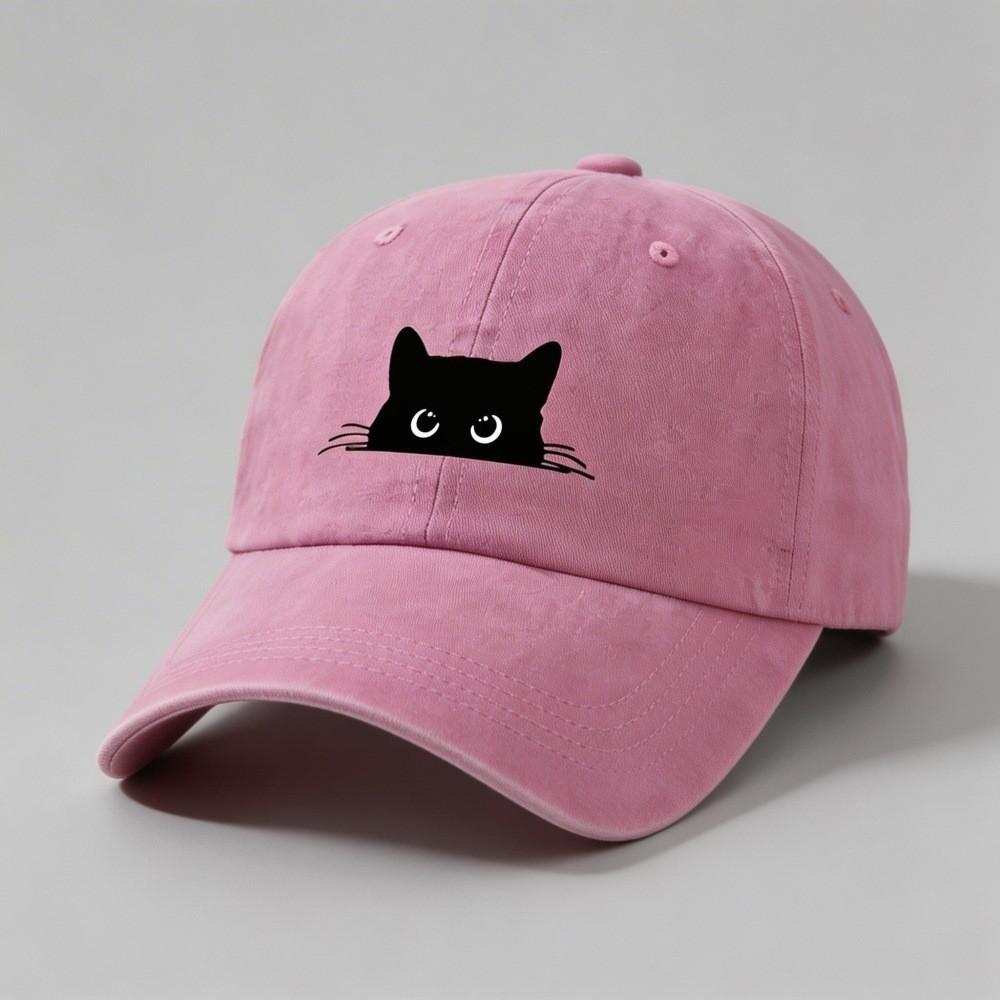 Small Black Cat Print Cotton Baseball Cap With Sun Protection For Casual Outdoor Activities