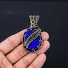 Lapis Lazuli Gemstone Pure Copper Wire Wrapped Handmade Pendant Jewelry Gift For Her