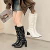New Style Fashion Women's High Boots Patent Leather Waterproof Knee High Boots White Red Party Boot Women's Shoes Autumn Winter