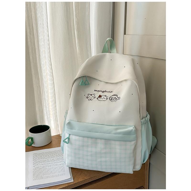Japanese ins new high-value, fresh, sweet and cute cartoon plaid backpack, lightweight backpack for junior high school students