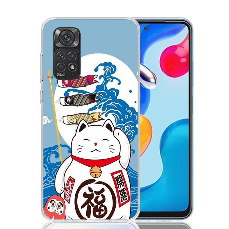 Lucky Cat Maneki Neko Japanese Phone Case For Xiaomi Redmi Note 13 14 15 Pro Plus 12S 12 14S 11S 11E 10 10S 11 11T 5G 4G Cover C
